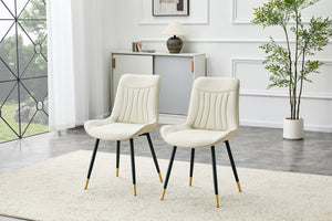 English Elm Dining Chairs Set of 2 Leathaire High Back with Gold Accent Legs for Modern Rooms White W3493P444946