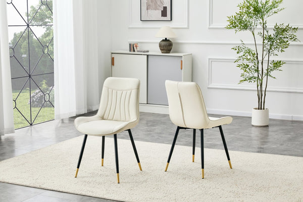 English Elm Dining Chairs Set of 2 Leathaire High Back with Gold Accent Legs for Modern Rooms White W3493P444946