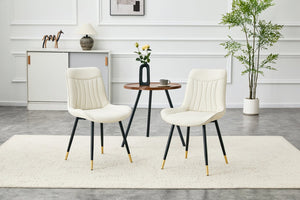English Elm Dining Chairs Set of 2 Leathaire High Back with Gold Accent Legs for Modern Rooms White W3493P444946