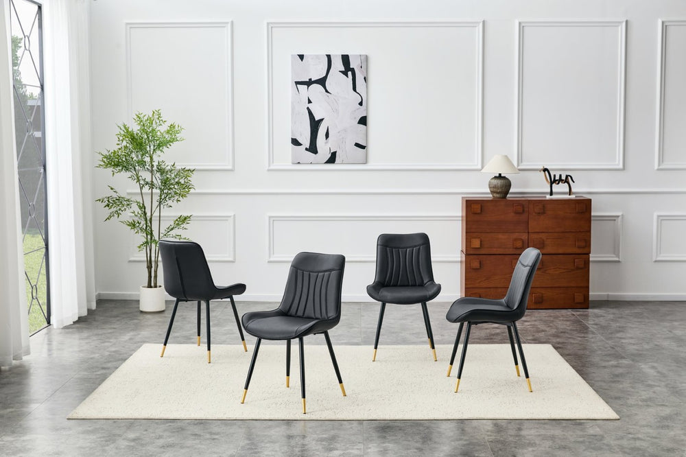 English Elm Dining Chairs Set of 4 PU Leather High Back Gold Tipped Legs Modern Glam Seating Black W3493P444952