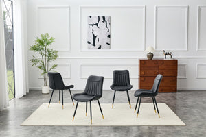 English Elm Dining Chairs Set of 4 PU Leather High Back Gold Tipped Legs Modern Glam Seating Black W3493P444952