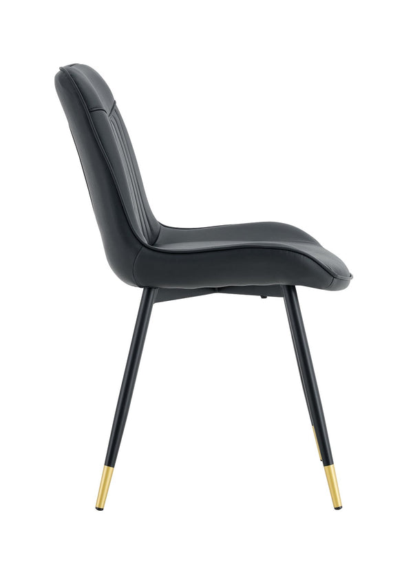 English Elm Dining Chairs Set of 4 PU Leather High Back Gold Tipped Legs Modern Glam Seating Black W3493P444952