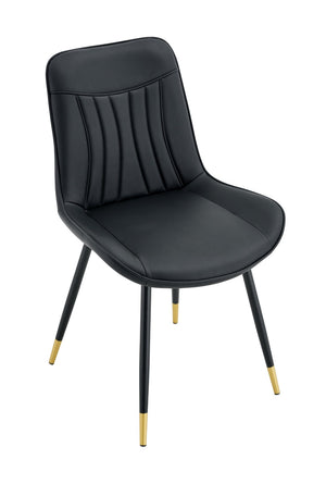 English Elm Dining Chairs Set of 4 PU Leather High Back Gold Tipped Legs Modern Glam Seating Black W3493P444952