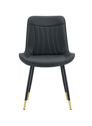 English Elm Dining Chairs Set of 4 PU Leather High Back Gold Tipped Legs Modern Glam Seating Black W3493P444952