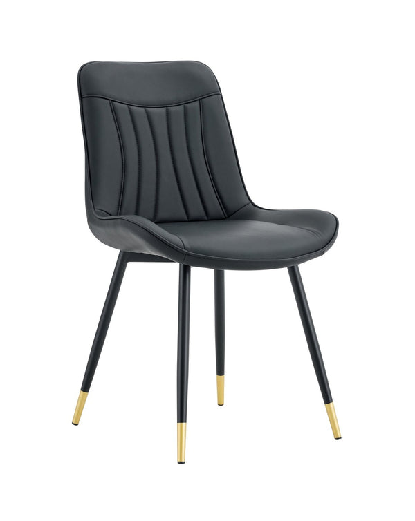English Elm Dining Chairs Set of 4 PU Leather High Back Gold Tipped Legs Modern Glam Seating Black W3493P444952