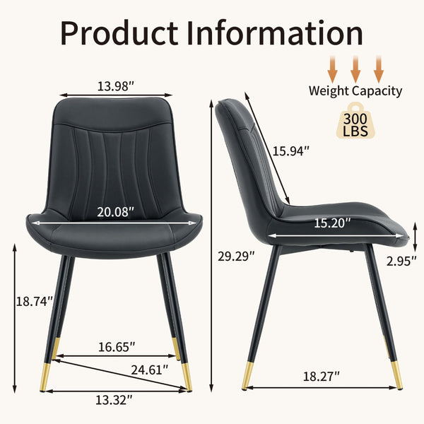 English Elm Dining Chairs Set of 4 PU Leather High Back Gold Tipped Legs Modern Glam Seating Black W3493P444952