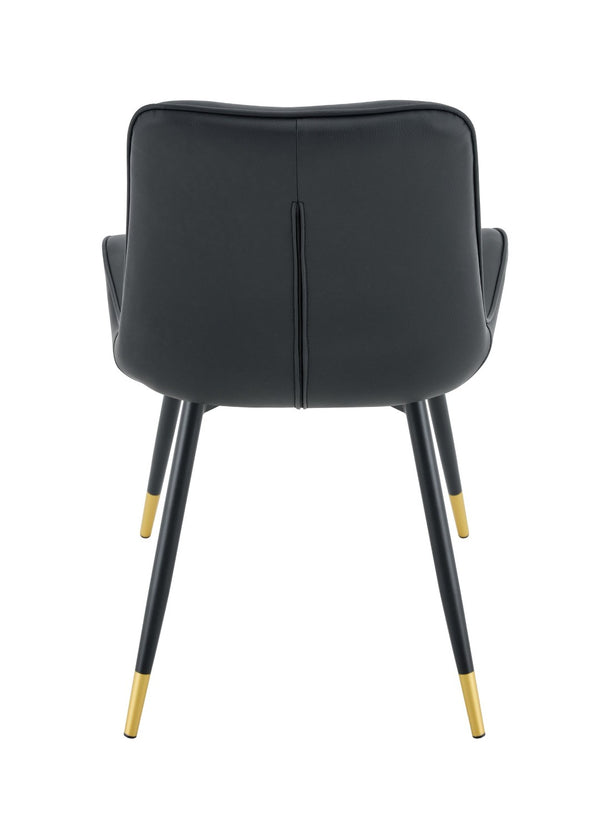 English Elm Dining Chairs Set of 4 PU Leather High Back Gold Tipped Legs Modern Glam Seating Black W3493P444952