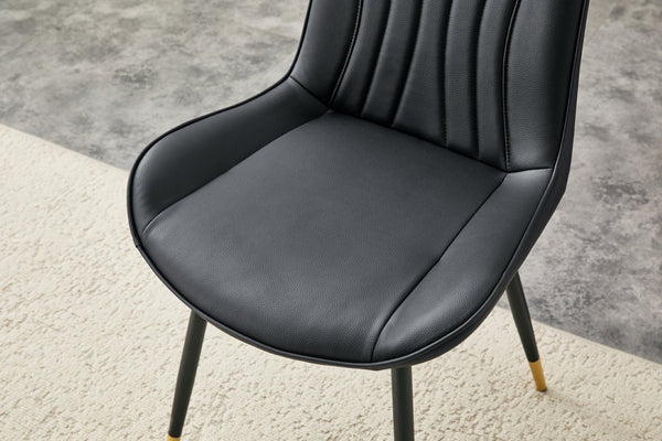 English Elm Dining Chairs Set of 4 PU Leather High Back Gold Tipped Legs Modern Glam Seating Black W3493P444952