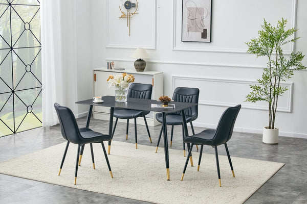 English Elm Dining Chairs Set of 4 PU Leather High Back Gold Tipped Legs Modern Glam Seating Black W3493P444952