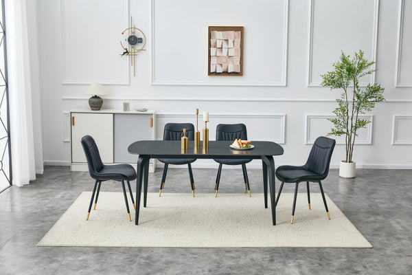 English Elm Dining Chairs Set of 4 PU Leather High Back Gold Tipped Legs Modern Glam Seating Black W3493P444952