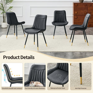 English Elm Dining Chairs Set of 4 PU Leather High Back Gold Tipped Legs Modern Glam Seating Black W3493P444952