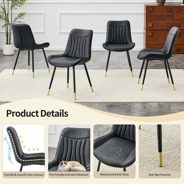 English Elm Dining Chairs Set of 4 PU Leather High Back Gold Tipped Legs Modern Glam Seating Black W3493P444952