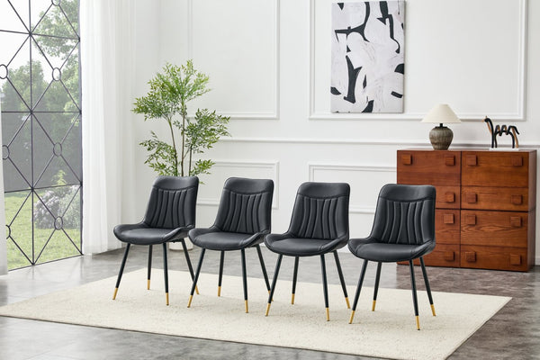 English Elm Dining Chairs Set of 4 PU Leather High Back Gold Tipped Legs Modern Glam Seating Black W3493P444952