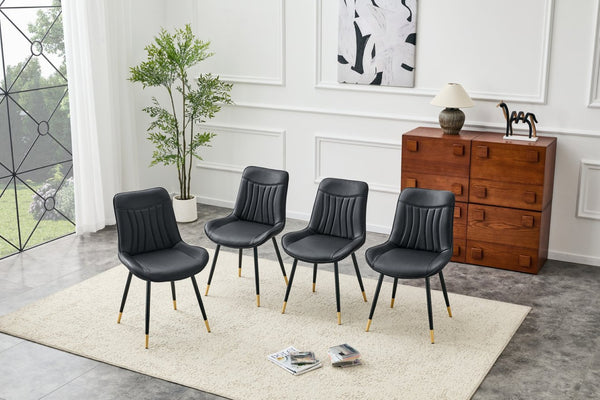 English Elm Dining Chairs Set of 4 PU Leather High Back Gold Tipped Legs Modern Glam Seating Black W3493P444952