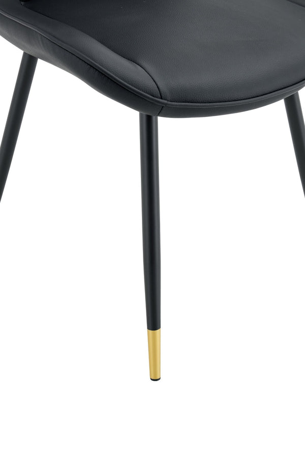 English Elm Dining Chairs Set of 4 PU Leather High Back Gold Tipped Legs Modern Glam Seating Black W3493P444952