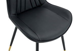 English Elm Dining Chairs Set of 4 PU Leather High Back Gold Tipped Legs Modern Glam Seating Black W3493P444952