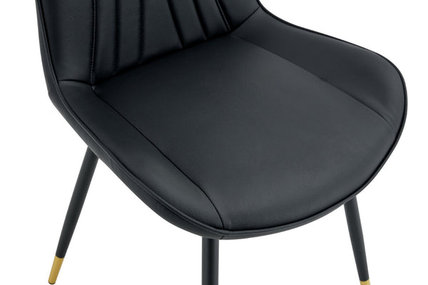 English Elm Dining Chairs Set of 4 PU Leather High Back Gold Tipped Legs Modern Glam Seating Black W3493P444952