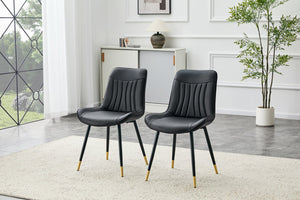 English Elm Dining Chairs Set of 2 Leathaire High Back with Gold Accent Legs for Modern Rooms Black W3493P444956