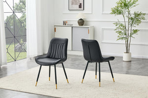 English Elm Dining Chairs Set of 2 Leathaire High Back with Gold Accent Legs for Modern Rooms Black W3493P444956