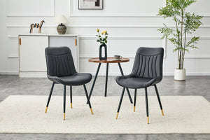 English Elm Dining Chairs Set of 2 Leathaire High Back with Gold Accent Legs for Modern Rooms Black W3493P444956