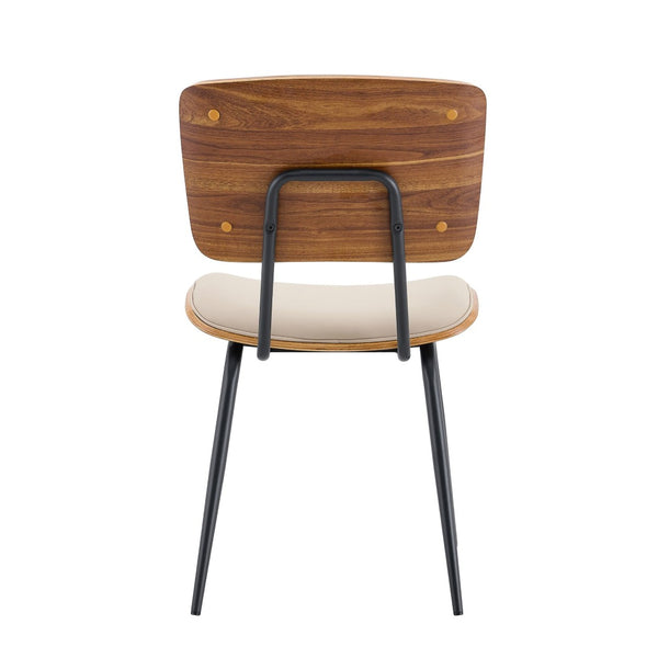 English Elm Dining Chair Set of 4 Pu Leather Seat Walnut Veneer Back Mid-century Metal Legs White PU W3493P449192
