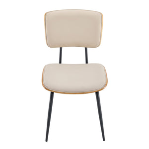 English Elm Dining Chair Set of 4 Pu Leather Seat Walnut Veneer Back Mid-century Metal Legs White PU W3493P449192