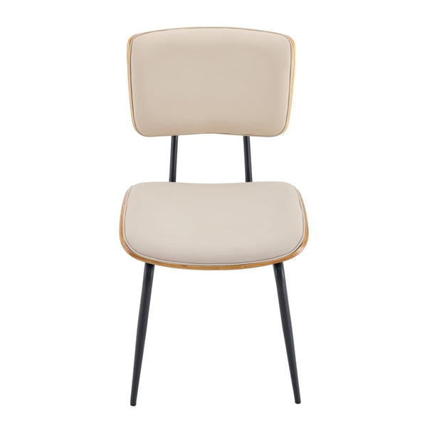 English Elm Dining Chair Set of 4 Pu Leather Seat Walnut Veneer Back Mid-century Metal Legs White PU W3493P449192