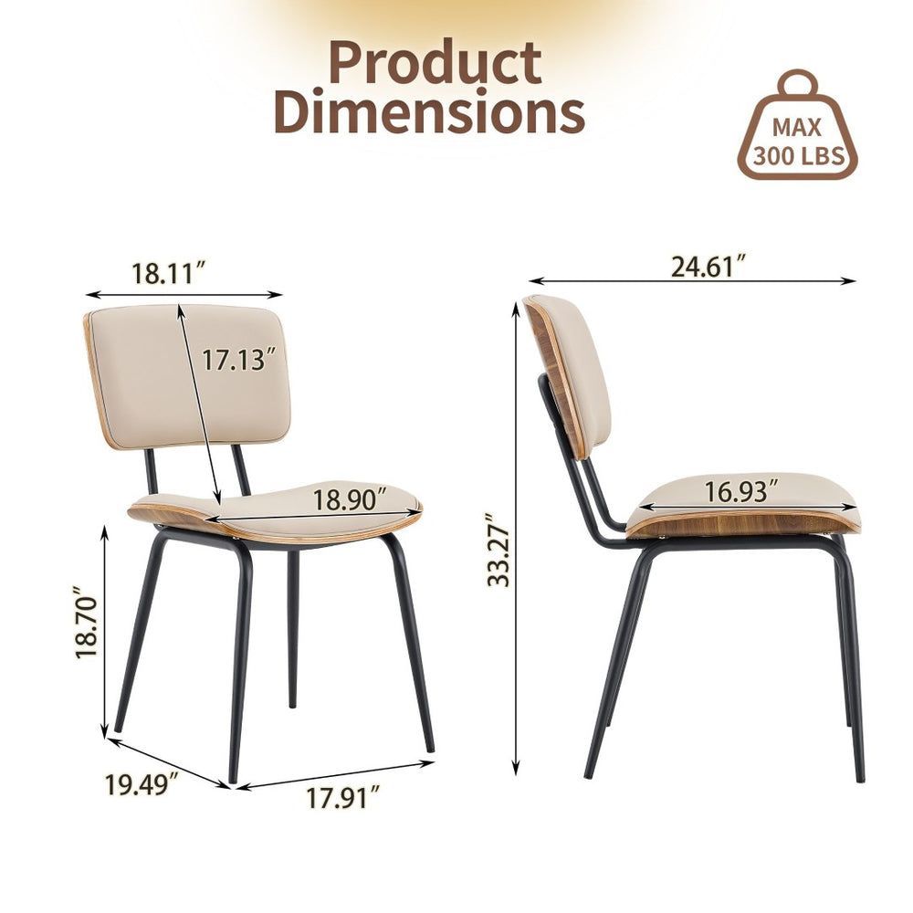 English Elm Dining Chair Set of 4 Pu Leather Seat Walnut Veneer Back Mid-century Metal Legs White PU W3493P449192