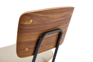 English Elm Dining Chair Set of 4 Pu Leather Seat Walnut Veneer Back Mid-century Metal Legs White PU W3493P449192