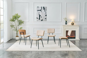 English Elm Dining Chair Set of 4 Pu Leather Seat Walnut Veneer Back Mid-century Metal Legs White PU W3493P449192