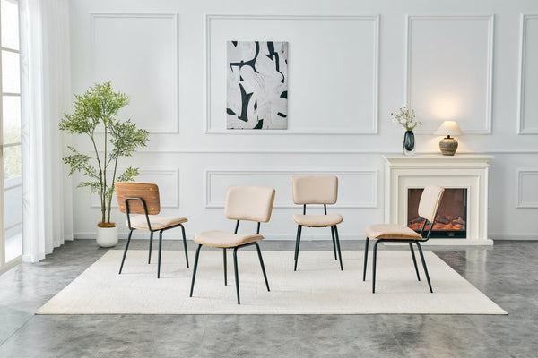 English Elm Dining Chair Set of 4 Pu Leather Seat Walnut Veneer Back Mid-century Metal Legs White PU W3493P449192