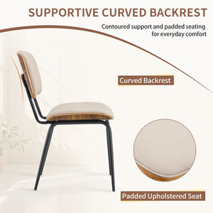 English Elm Dining Chair Set of 4 Pu Leather Seat Walnut Veneer Back Mid-century Metal Legs White PU W3493P449192