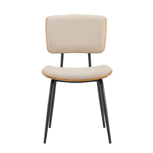 English Elm Dining Chair Set of 4 Pu Leather Seat Walnut Veneer Back Mid-century Metal Legs White PU W3493P449192