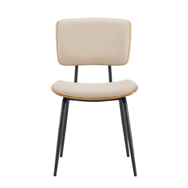 English Elm Dining Chair Set of 4 Pu Leather Seat Walnut Veneer Back Mid-century Metal Legs White PU W3493P449192