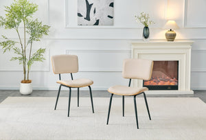 English Elm Dining Chairs Set of 2 Faux Leather Walnut Backrest Mid-Century Metal Legs White W3493P449198
