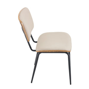 English Elm Dining Chairs Set of 2 Faux Leather Walnut Backrest Mid-Century Metal Legs White W3493P449198