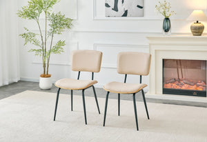 English Elm Dining Chairs Set of 2 Faux Leather Walnut Backrest Mid-Century Metal Legs White W3493P449198