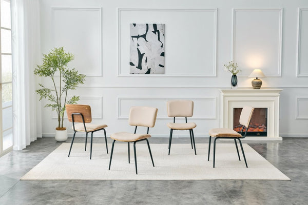 English Elm Dining Chairs Set of 2 Faux Leather Walnut Backrest Mid-Century Metal Legs White W3493P449198