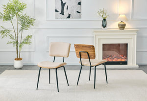 English Elm Dining Chairs Set of 2 Faux Leather Walnut Backrest Mid-Century Metal Legs White W3493P449198