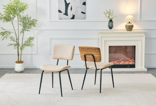 English Elm Dining Chairs Set of 2 Faux Leather Walnut Backrest Mid-Century Metal Legs White W3493P449198