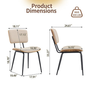 English Elm Dining Chairs Set of 2 Faux Leather Walnut Backrest Mid-Century Metal Legs White W3493P449198