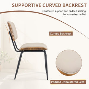 English Elm Dining Chairs Set of 2 Faux Leather Walnut Backrest Mid-Century Metal Legs White W3493P449198