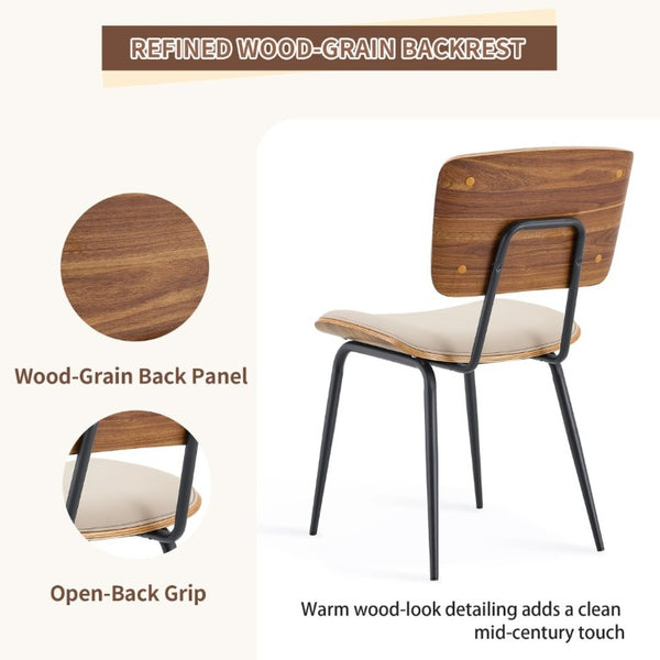 English Elm Dining Chairs Set of 2 Faux Leather Walnut Backrest Mid-Century Metal Legs White W3493P449198