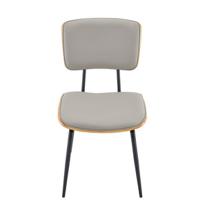 English Elm Dining Chair Set of 4 Pu Leather Seat Walnut Veneer Back Mid-century Metal Legs Light Gray W3493P449225