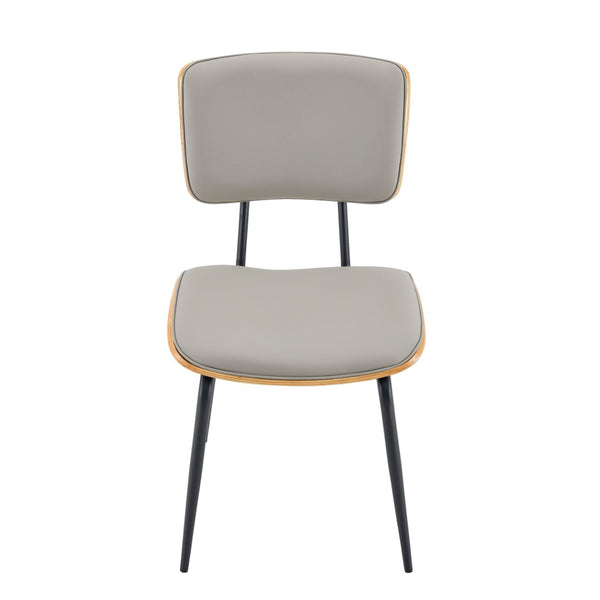 English Elm Dining Chair Set of 4 Pu Leather Seat Walnut Veneer Back Mid-century Metal Legs Light Gray W3493P449225