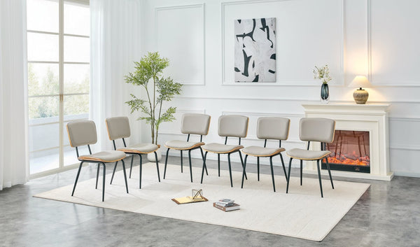 English Elm Dining Chair Set of 4 Pu Leather Seat Walnut Veneer Back Mid-century Metal Legs Light Gray W3493P449225