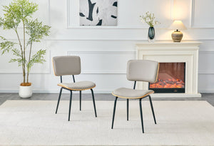 English Elm Dining Chair Set of 4 Pu Leather Seat Walnut Veneer Back Mid-century Metal Legs Light Gray W3493P449225