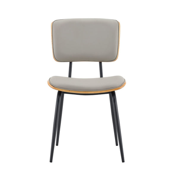 English Elm Dining Chair Set of 4 Pu Leather Seat Walnut Veneer Back Mid-century Metal Legs Light Gray W3493P449225