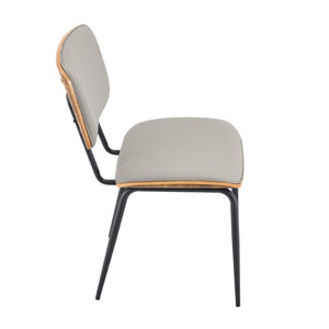 English Elm Dining Chairs Set of 2 Faux Leather Walnut Backrest Mid-Century Metal Legs Light Gray W3493P449228