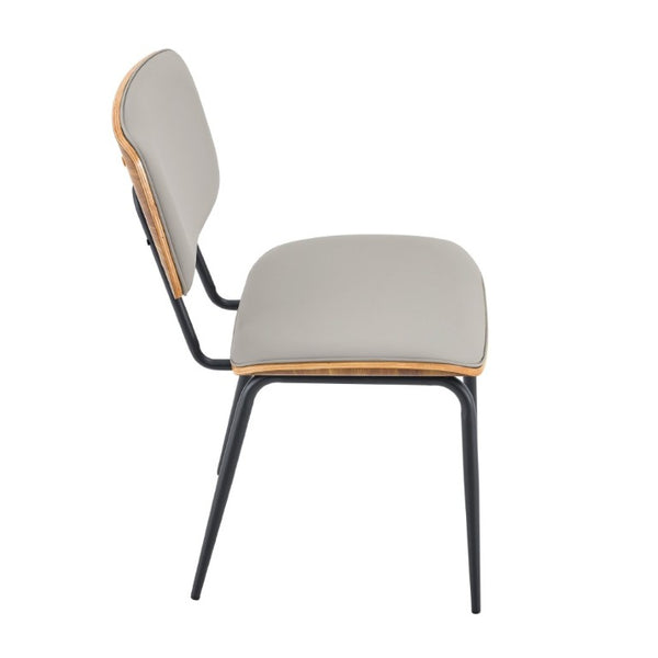 English Elm Dining Chairs Set of 2 Faux Leather Walnut Backrest Mid-Century Metal Legs Light Gray W3493P449228
